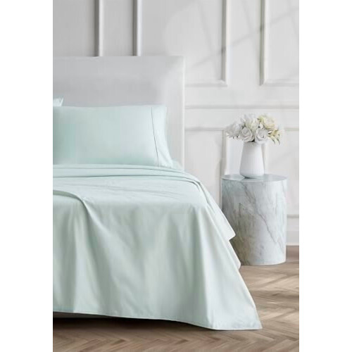 Parure de lit King 100 % percale de coton 4 pièces Vert d'eau