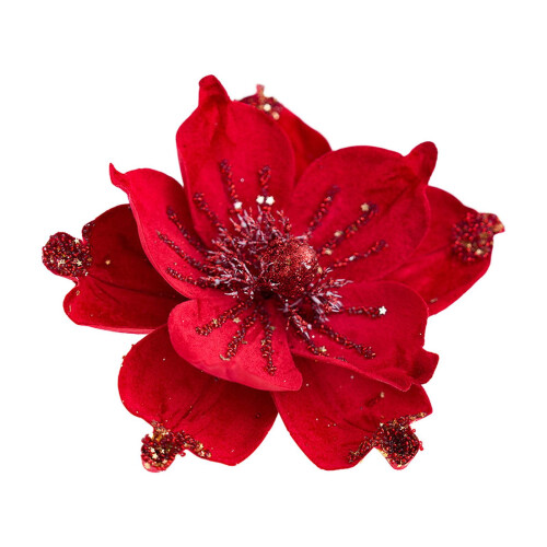 Røde kunstige julestjerne glitterblomster 12 stk