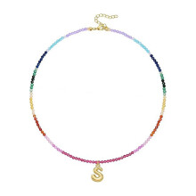 Regenbogen-Edelstein-Buchstabenkette, 14 Karat vergoldet, verstellbar