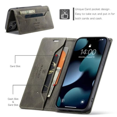 iPhone 13 case premium leather RFID protection brown 1