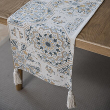 Camino de mesa con estampado de azulejos vintage, estilo rústico de granja, 33x160cm