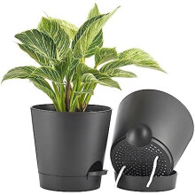 Pots de fleurs à arrosage automatique 8 pouces, lot de 2, noirs