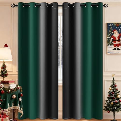 Cortinas Blackout Verde Escuro 52x84 polegadas, 2 painéis, com ilhós