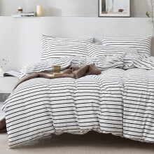 Cotton duvet cover set striped white black full size 3 pcs