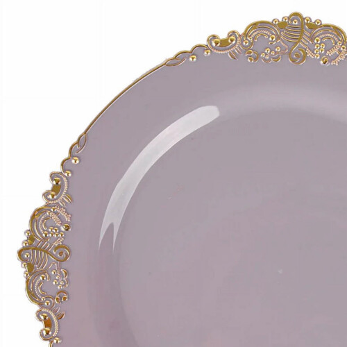 Pratos descartáveis de plástico BalsaCircle10 Lavender redondos de 8 polegadas para salada e jantar, com detalhes em dourado em estilo barroco, 2