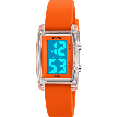Reloj digital unisex con esfera rectangular y resistencia al agua de 50 m. 1