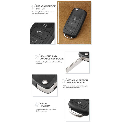 VW foldable key shell black 3-button one size 2
