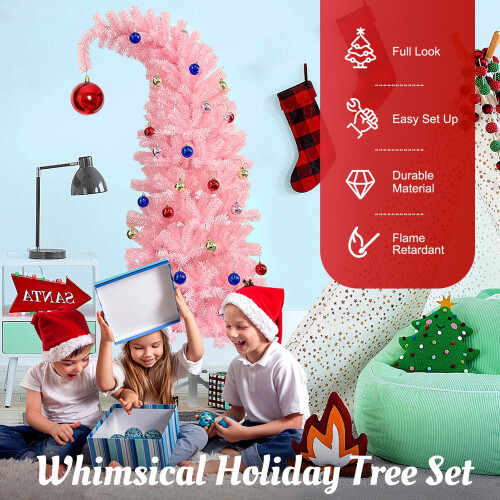 Ayieyill pink artificial Christmas tree 5 ft with stand and 2