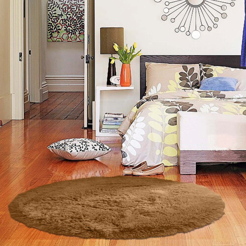 Tapete redondo de veludo antiderrapante de 60 cm (24 polegadas) na cor cáqui. 1