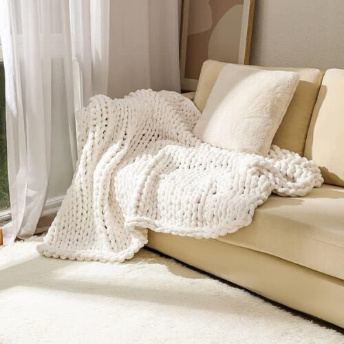 Chenille Yarn for Hand Knitting Blankets White 2 pcs 2