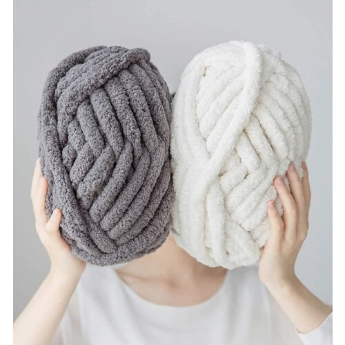 Chunky Chenille Yarn for Hand Knitting Blankets Dark Gray 2
