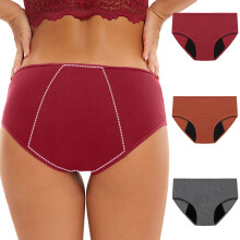 3 Pack Women's Period Underwear, Plus Size Leakproof Panties, Breathable Comfortable Overnight Period Panties, Anti-Side Leak