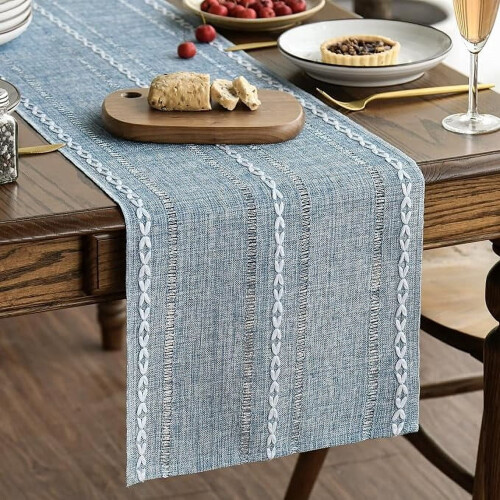 Linen table runner light blue 13 x 120 inches 2