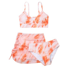 Girls' floral print crisscross three-piece swimsuit for age