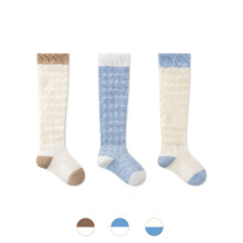 Kids Knee High Socks Color Block 3 Pairs Sky Blue