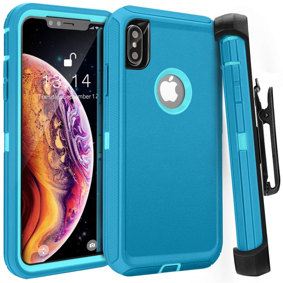 Defender Armor Hybrid Case For Iphone Xs Max With Clip Teal Blue 9132278364162