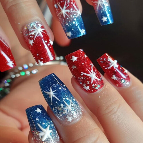 Acrylic Press-on Nails Ballet Style with Star Glitter 24