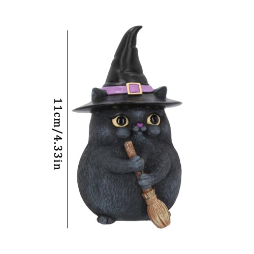 Cat-shaped resin broomstick decor for Halloween 1