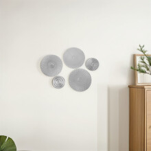 Sculpture murale ronde en métal argenté, motif soleil (5 pièces)