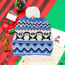 Gorro de Papá Noel con luces LED, pompón y orejeras de lana.