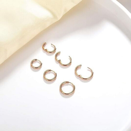 Cterwk7Pairs Σκουλαρίκια Huggie Hoop επιχρυσωμένα 14Κ για γυναίκες και άνδρες, μινιμαλιστικά 1