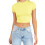 Tricou damă cu mânecă scurtă, galben, crop top, M 1