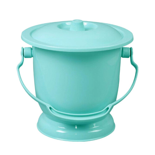 Portable bedpan with lid and handle blue pink 1