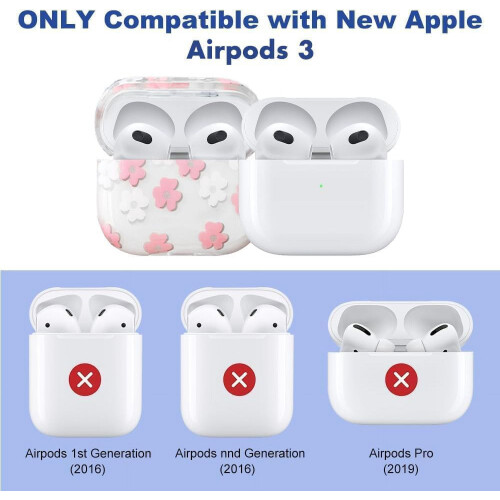 Συμβατή με AirPods 3ης γενιάς, διάφανη θήκη, χαριτωμένο ροζ λουλούδι με μπρελόκ και 1