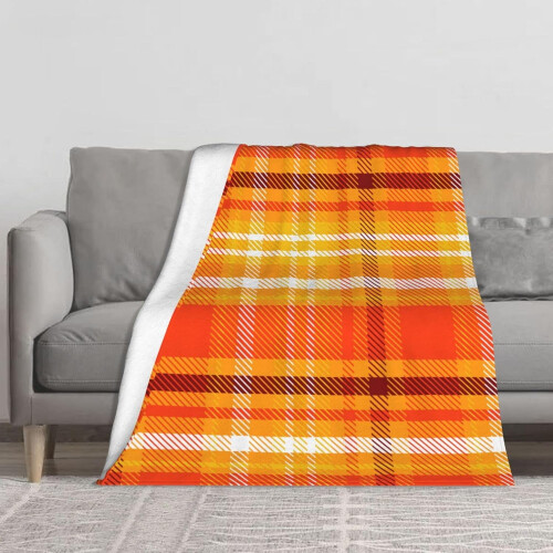 Buffalo Check Plaid Throw Blanket Orange Brown Yellow White 1