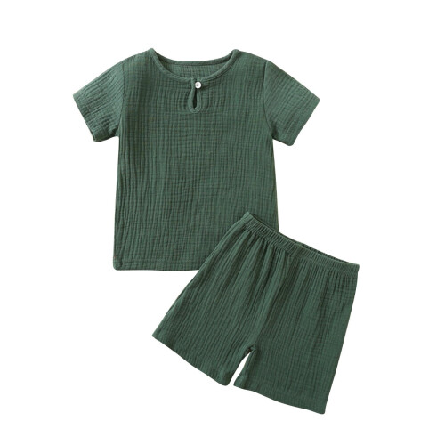 Kinderromper met korte mouwen, legergroen 1