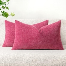 Felroze chenille kussenhoezen 12x20 inch, set van 2