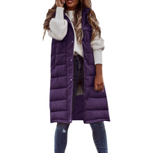 Doudoune longue sans manches pour femme, violette, taille 3XL, matelassée.