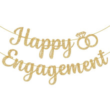 Gold Glitter Happy Engagement Banner 10 Ft