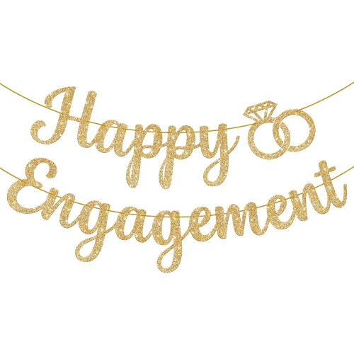 Gold Glitter Happy Engagement Banner 10 Ft