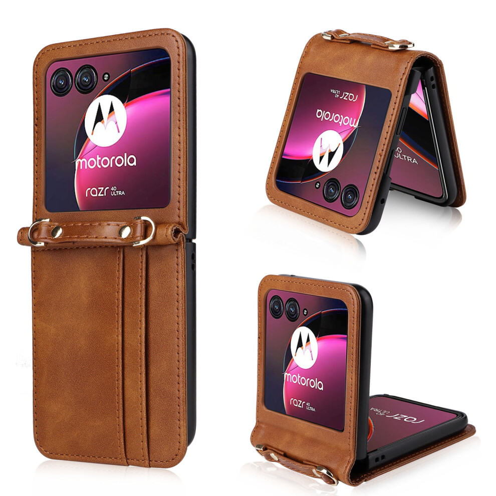 Slim Wallet Case For Motorola Razr 2024 Pu Leather Pc Brown 9132278364025