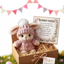 Handgefertigtes Mini-Plüschkaninchen in Box mit Karte