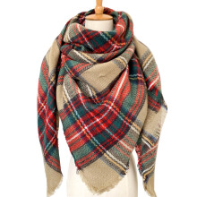 Cachecol xadrez feminino, xale macio e oversized com franjas.