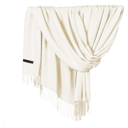 Eșarfă Pashmina pentru femei, șal moale, solid, cu franjuri, alb
