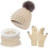 Damen Winter Strickmütze Schal Handschuhe Set Beige 1