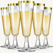 Flûtes à champagne en plastique, bord doré, 15 cl, lot de 100