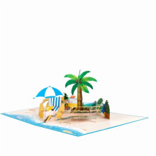 Carte de vœux 3D pop-up sur le thème de la plage et de l'océan pour un anniversaire