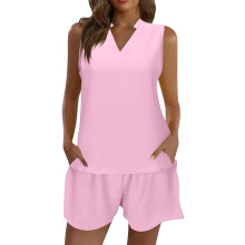 Ensemble short en coton rose pour femme, taille M, cordon de serrage ajustable