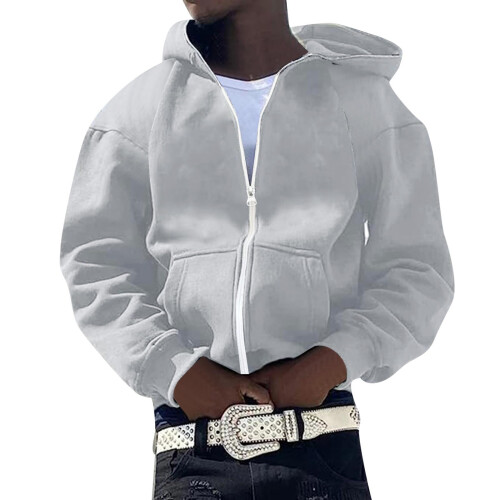 Sweat à capuche uni pour homme, fermeture éclair intégrale, coupe décontractée