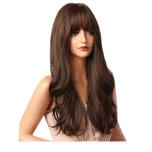 Donkerbruine lange golvende lace front pruik, chocoladebruin