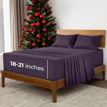 Conjunto de lençóis de casal extra profundos, 4 peças, roxo, estilo hotel de luxo.