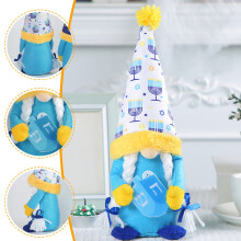 Decoración de gnomo de Hanukkah, sombrero azul, barba fibrosa, sin rostro
