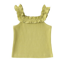 Barr camisole friliseach gan muinchillí cniotáilte ribíneach do chailín beag