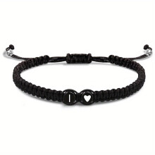 Hjärtformade initialer armband justerbart svart flätat rep smycke