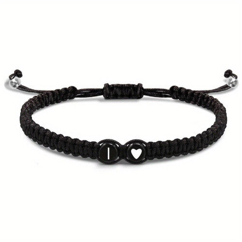 Hjärtformade initialer armband justerbart svart flätat rep smycke
