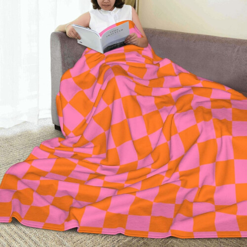 Soft checkered throw blanket pink orange 50x60 inches 1